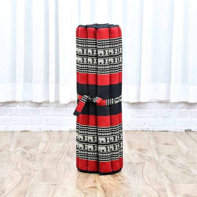 Leewadee Meditation Cushion Set – 1 Round Zafu Meditation Pillow and 1 Square Roll-Up Zabuton Meditation Mat, Pillows Bundle Filled with Kapok