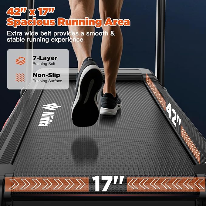 3.5HP Folding Treadmills for Home with Incline Optional, 300 lbs Capacity, 8.0MPH Speed, 17'' Wide Belt, App, Bluetooth Connection, 64 Programs, USB Charging Port, BMI Detector for Home Use