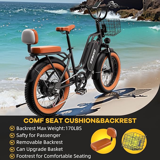 1500W Electric Bike for Adults,48V 20/60Ah Removable Battery Max Range 80Miles & 30MPH Electric Bicycle,20''×4" Fat Tire Ebike,Adult Electric Bicycles for Commute Beach Snow,E-Bike UL Certified