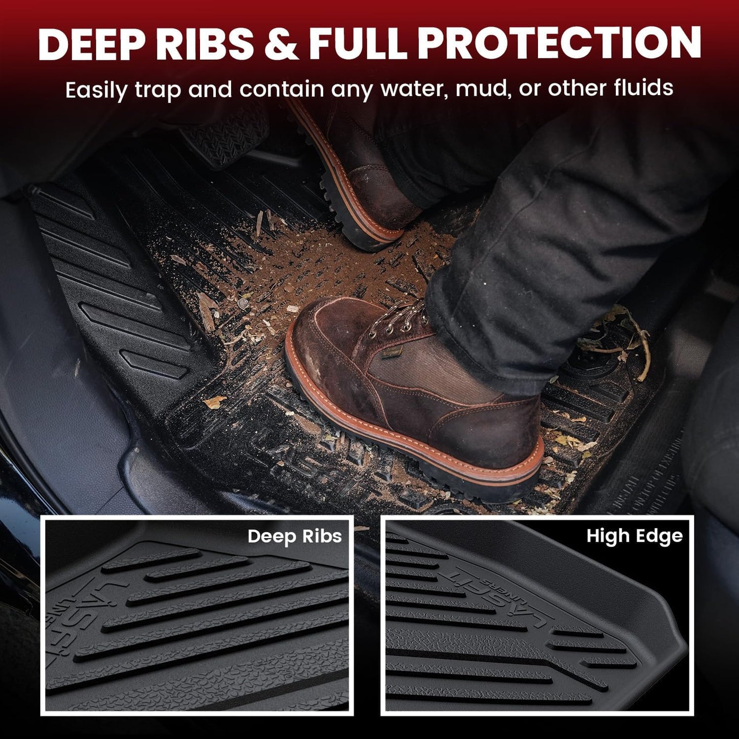 LASFIT Floor Mats for Toyota Tacoma 2005-2011 Access Cab All Weather Custom Fit Floor Liner for Tacoma Second Row Optional with Center Storage Box,TPE Mats Front&Rear 2 Row, Black(Fit Auto Trans)