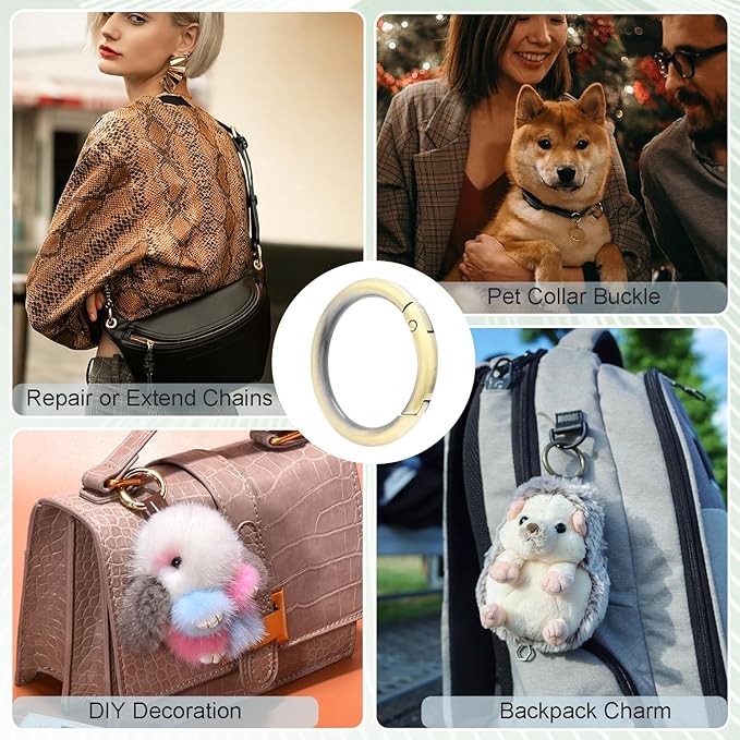 12 Pack 1-1/4Inch Assorted Round Carabiner Snap Clip, Metal Keychain Ring, Spring O Rings for Replacement Purse Strap, Paracord Lanyard Clips, Pet Collar, Keychain Rings Hardware DIY Crafts Making