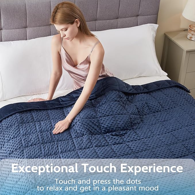 L'AGRATY Weighted Blanket for Adult - 48"x72" 15lbs Minky Dots Heavy Blanket with Glass Beads: Soft Breathable for All-Season Summer Fall Winter Thick Comfort for Sleeping