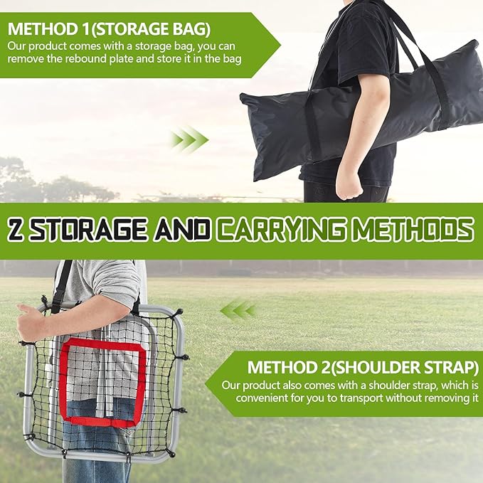3' x 3'/1.67' x 1.67' Pro Portable Baseball and Softball Rebounder Adjustable Heavy Duty Pitch-Back Net with Bag Strap Fielding Trainer Net 3 Angles Ground Balls Line Drives Pop Flies