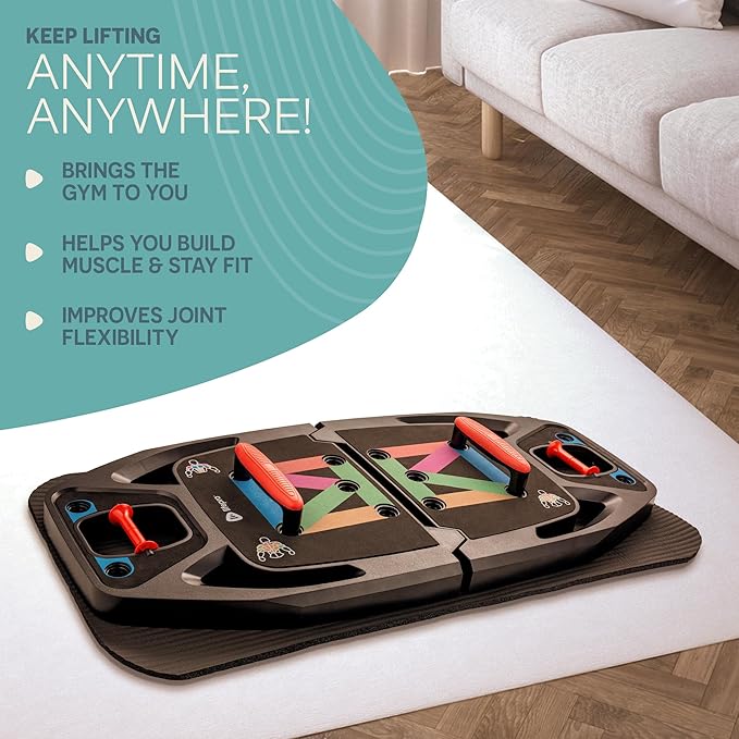 Lifepro Portable Home Gym with Push Up Training Board for Full Body Workouts Push Up Rack Board with 4 Resistance Bands - Home Workout kit Platform for Home Workouts