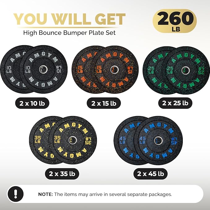 2 Inch Bumper Plates，10-500lbs，Barbell Rubber Olympic Weight Plates Set for Home Gym, Strength Training & Weight Lifting, Multiple Options Colors