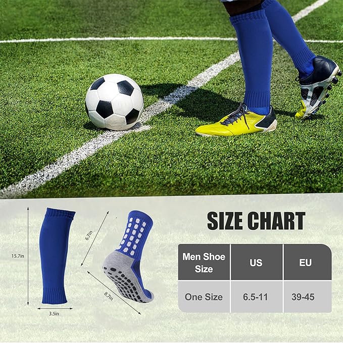 2 Set Grip Soccer Socks with Shin Guard Sleeves Non Slip Soccer Leg Sleeve Socks for Men Women