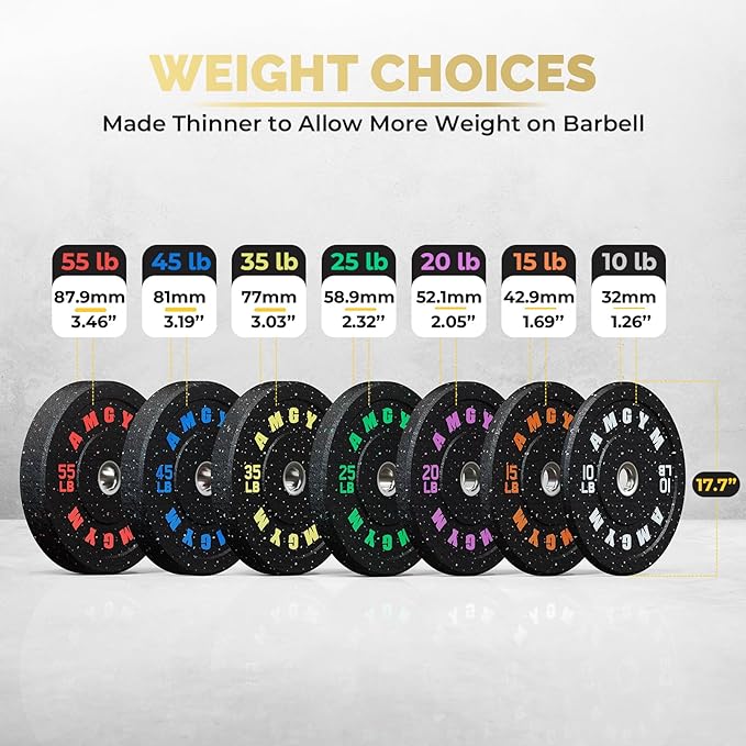 2 Inch Bumper Plates，10-500lbs，Barbell Rubber Olympic Weight Plates Set for Home Gym, Strength Training & Weight Lifting, Multiple Options Colors