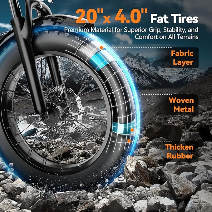 1500W Peak Motor Electric Bike for Adults Up to 80 Miles 30MPH Dirt Ebike 20" x 4 Fat Tire 48V 20Ah Removable Battery Mountain E Bike Commuter Full Suspension Bicycles for Men Women