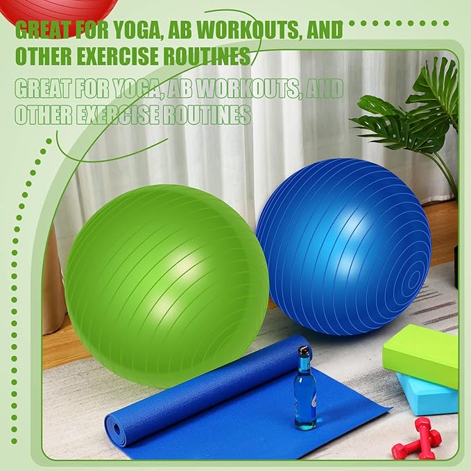 Leyndo 2 Pcs Yoga Ball Exercise Ball Large 26 Inch Exercise Anti Burst Birthing Fitness Ball with Pump, 26 Inches/ 65 cm for Improved Posture, Balance, Yoga, Pilates, Training