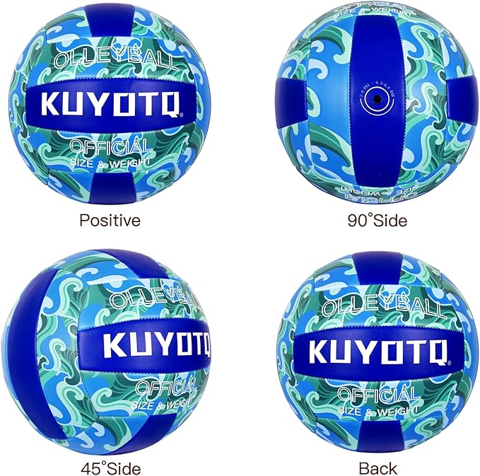 KUYOTQ Official Size 5 in&Outdoor Beach Volleyball,3MM Thickened Surface Soft Leather Youth Womens Mens Volleyball for Game Gym Training(Deflated) (Blue-Wave)
