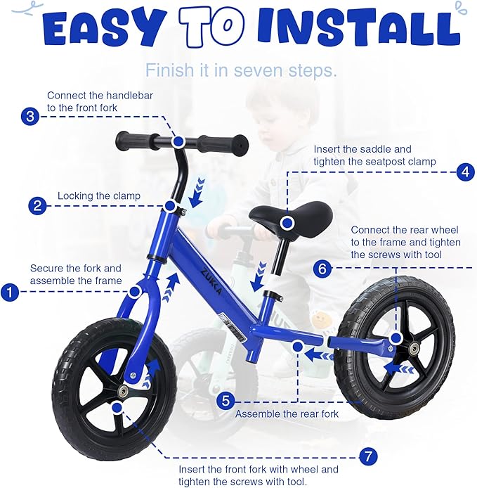 12 inch Toddler Balance Bike Adjustable Handlebar & Seat Anti-Slip Grip Suitable for 2-5 Years Old with Footrest Lightweight for Tolddlers Boys Girls Multiple Colors to Choose