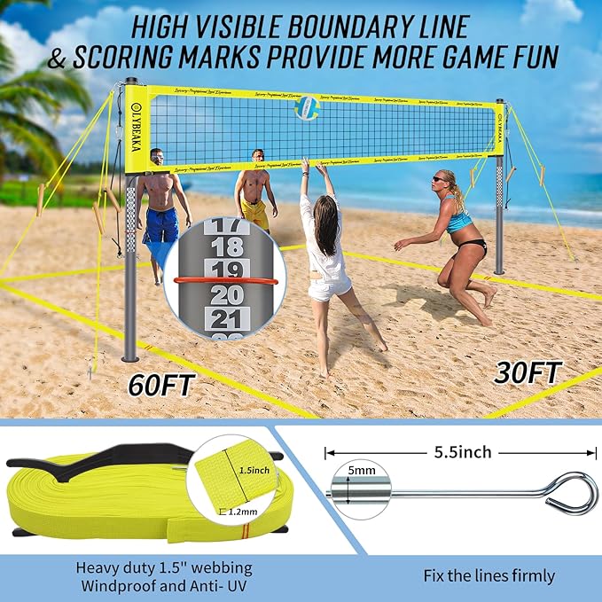 2025 Outdoor Professional Volleyball Net Set for Backyard Beach with Tetoron Net, Adjustable 2" Aluminum Poles, PU Volleyball,Carry Bag - Easy Setup & Anti-Sagg with 2 Tension Adjusters