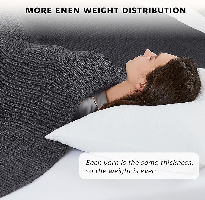 L'AGRATY Knitted Weighted Blanket - 60"x80" 15lbs Cooling Chunky Knit Heavy Blanket for Adults Braided Crochet Throw Thick Cable Yarn Knit Decorative No Beads Evenly Weighted Machine Washable