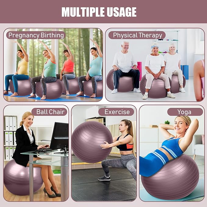 Leyndo 2 Pcs Yoga Ball Exercise Ball Large 26 Inch Exercise Anti Burst Birthing Fitness Ball with Pump, 26 Inches/ 65 cm for Improved Posture, Balance, Yoga, Pilates, Training