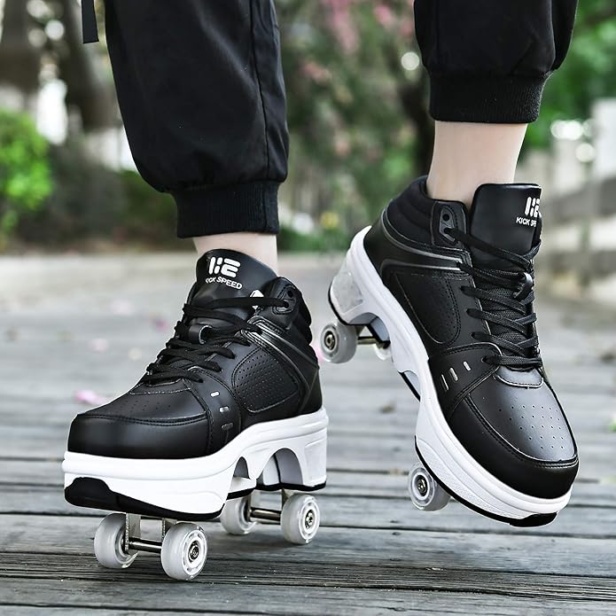 2-in-1 Roller Skates & Sneakers Unisex Retractable Wheels Outdoor Fun & Fitness Kick Roller Shoes