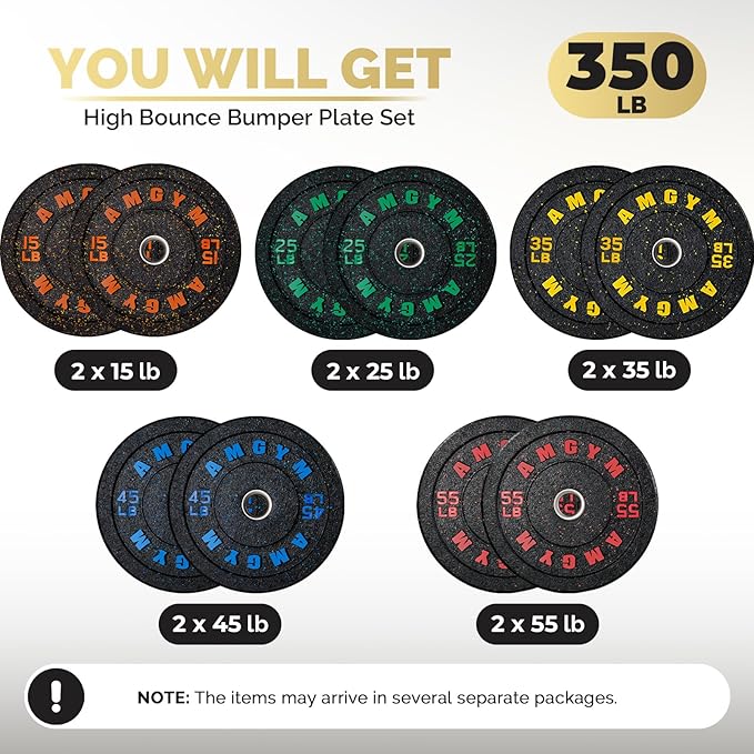 2 Inch Bumper Plates，10-500lbs，Barbell Rubber Olympic Weight Plates Set for Home Gym, Strength Training & Weight Lifting, Multiple Options Colors