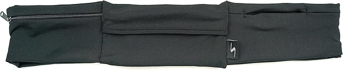 3 Pocket Adjustable Running Belt Waist Pack, Fanny Pack For Working Out With Sweat Resistant Backing, Holds All iPhone Models (Black/Black, X-Small)