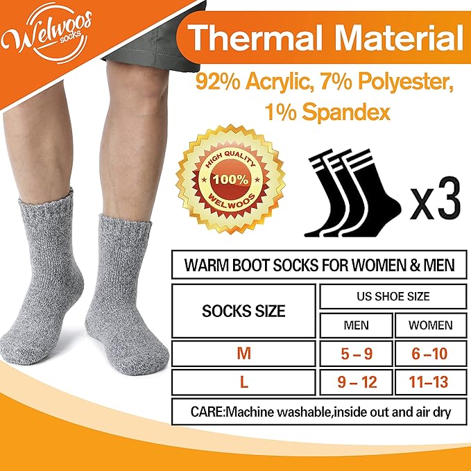 3 Pairs Warm Thermal Socks for Women & Men Winter Ski Thick Boot Insulated Socks for Cold Weather