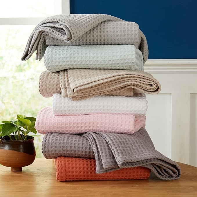 100% Cotton Waffle Weave Bed Blanket | Soft, Breathable, and Lightweight Blanket for All-Season | Perfect for Layering | Brielle Collection (Full/Queen, Linen)