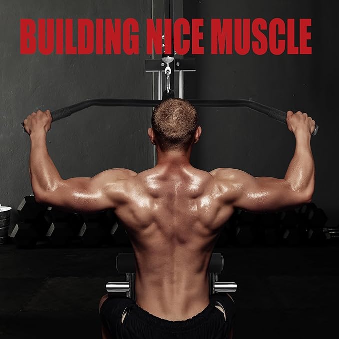 LAT All-in-one Machine with High and Low Pulley Station, LAT PullDown and LAT Row Cable Machine, LAT Tower with Adjustable Leg Support for Home Gym Total Body Training