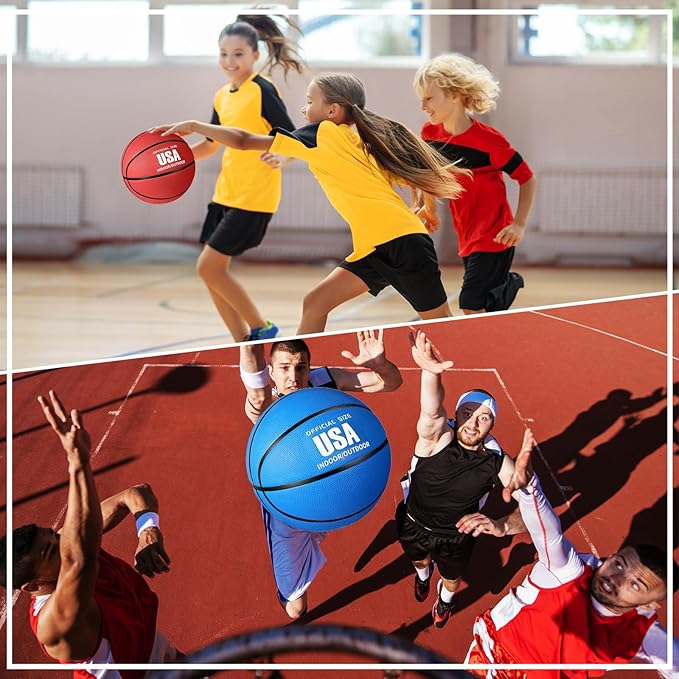 Libima 4 Pcs Rubber Basketball with Pump Official Size Indoor Outdoor Basketball Game Practice Training Kid Teen Women Men Streetbball Sport Gift Back to School