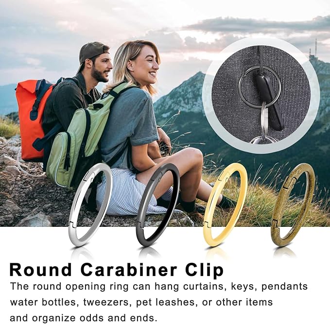 10Pack 1-1/2" Large Round Carabiner Clips, Metal Spring O Rings for Organizer Key Rings, Paracord Keychain Lanyard, Pet Chains, Purse Hardware, Key Snap Hooks DIY Accessory (Assorted)