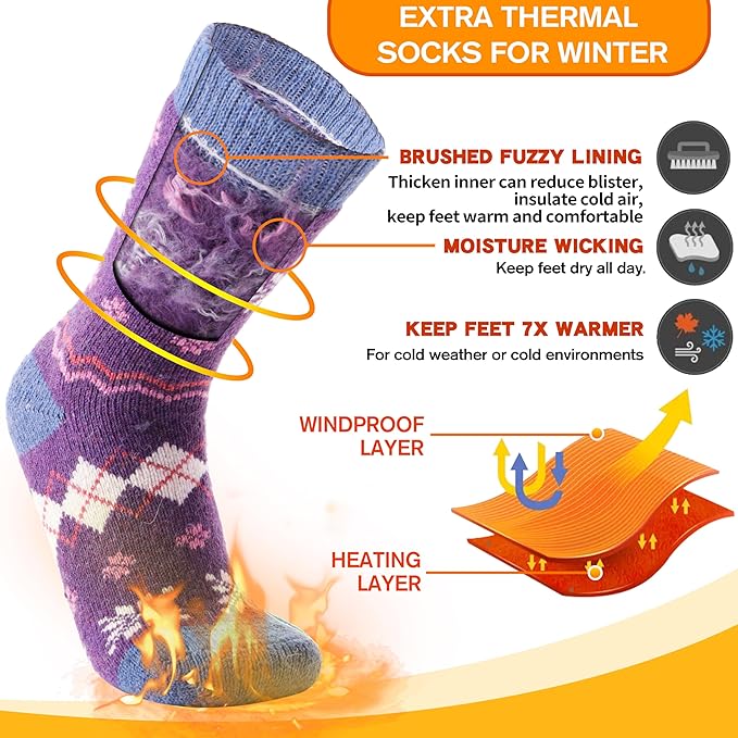 3 Pairs Warm Thermal Socks for Women & Men Winter Ski Thick Boot Insulated Socks for Cold Weather