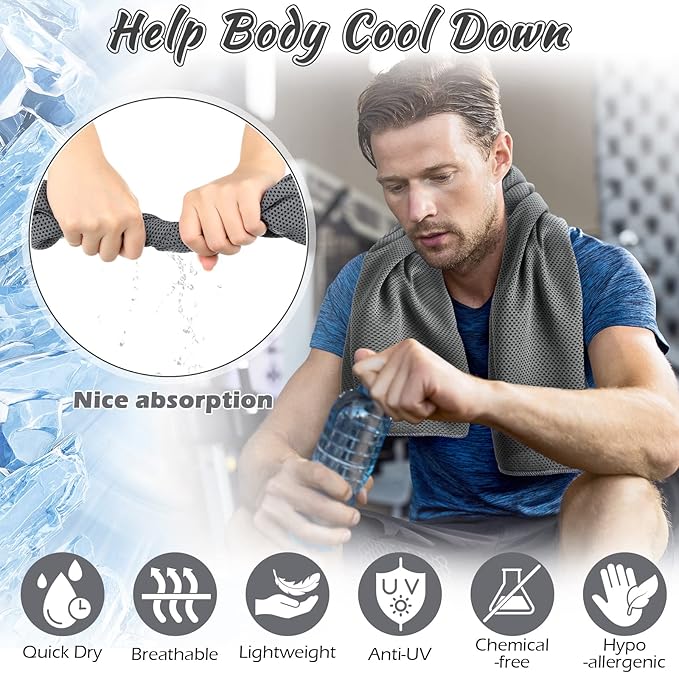 20 Pcs Cooling Towel 40" x 12" Ice Towel for Neck and Face Microfiber Chilly with Bag Breathable Yoga Gym Stay Cool Towels Sweat Rag for Workout Running Camping Pilates Beach Accessories (Dark Gray)
