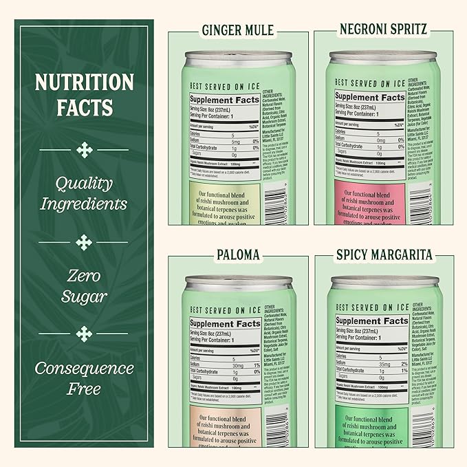 Little Saints Non-Alcoholic Drinks Variety Pack - Sugar Free & Zero Proof Mocktails Include Ginger Mule, Negroni Spritz, Spicy Margarita & Paloma - Ready-to-Drink Beverage for Parties & Celebrations (8oz, 12 pk)