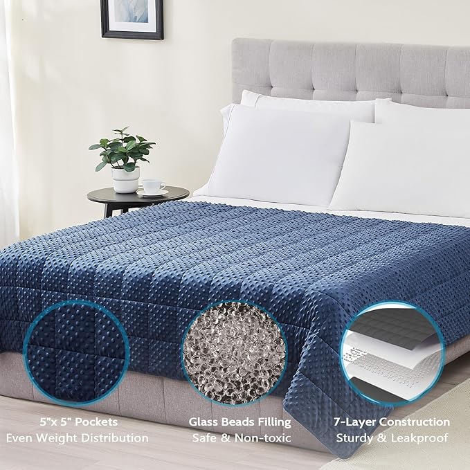 L'AGRATY Weighted Blanket for Adult - 48"x72" 20lbs Minky Dots Heavy Blanket with Glass Beads: Soft Breathable for All-Season Summer Fall Winter Thick Comfort for Sleeping