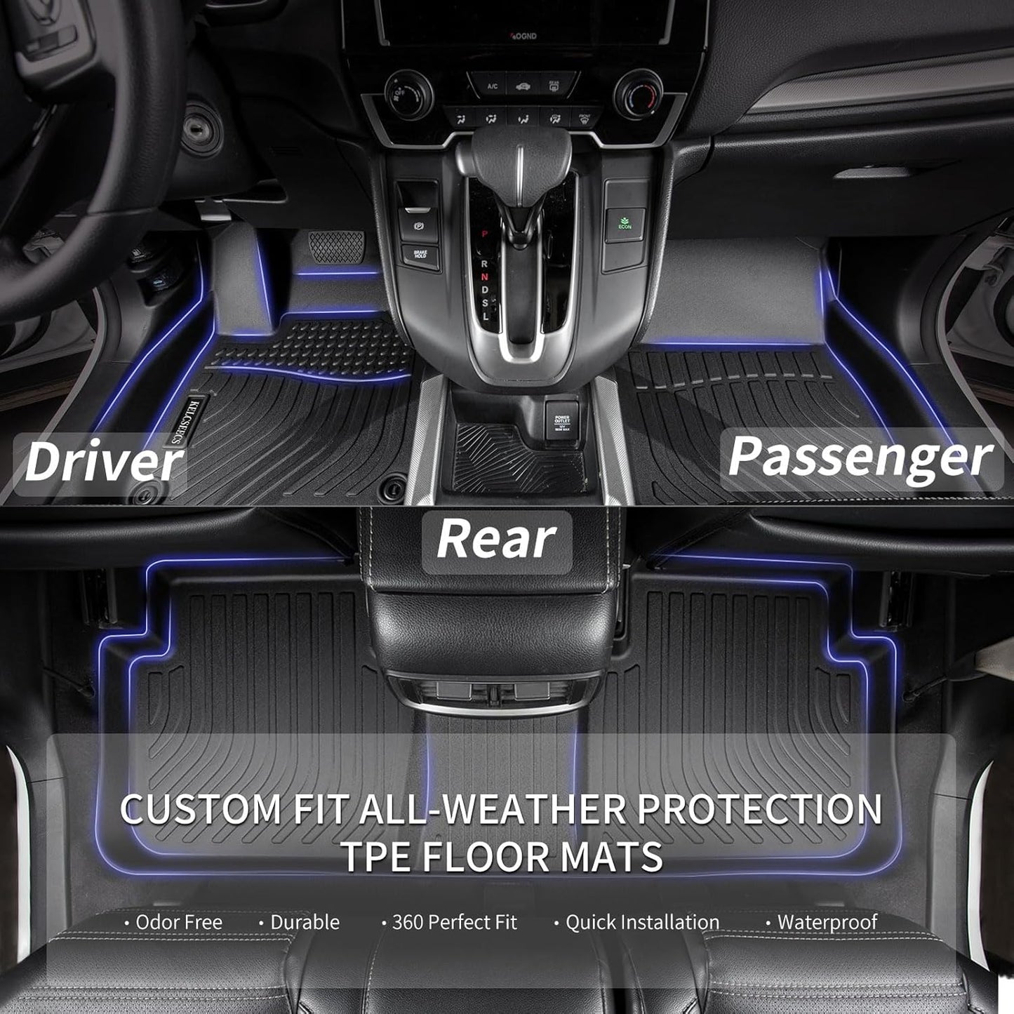 KELCSEECS Floor Mats Custom for Nissan Rogue 2020 2019-2014 (Not Fit Sport Models) All Weather Protection TPE Heavy Duty Automotive Floor Liners Fits Front& 2nd Row Full Set Accessories Black