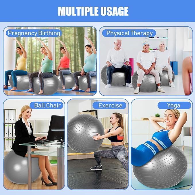 Leyndo 4 Pcs 26 Inch Yoga Exercise Ball Pilates Pregnancy Birthing Fitness Ball with Quick Pump Anti Burst for Improved Posture, Balance, Yoga, Pilates, Training