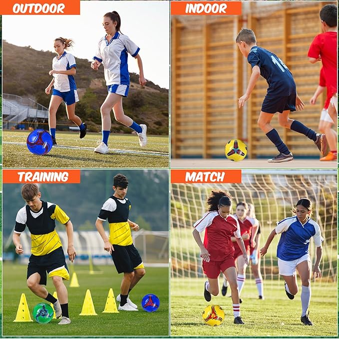 12 Pcs Soccer Balls for Teen Adult Bulk Deflated Soccer Ball with Pump Size 5 Indoor Outdoor Training Practice for School Sports Game Birthday Gifts Party Back to School