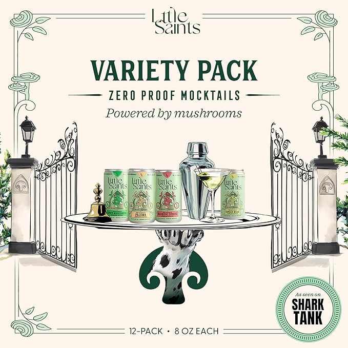 Little Saints Non-Alcoholic Drinks Variety Pack - Sugar Free & Zero Proof Mocktails Include Ginger Mule, Negroni Spritz, Spicy Margarita & Paloma - Ready-to-Drink Beverage for Parties & Celebrations (8oz, 12 pk)