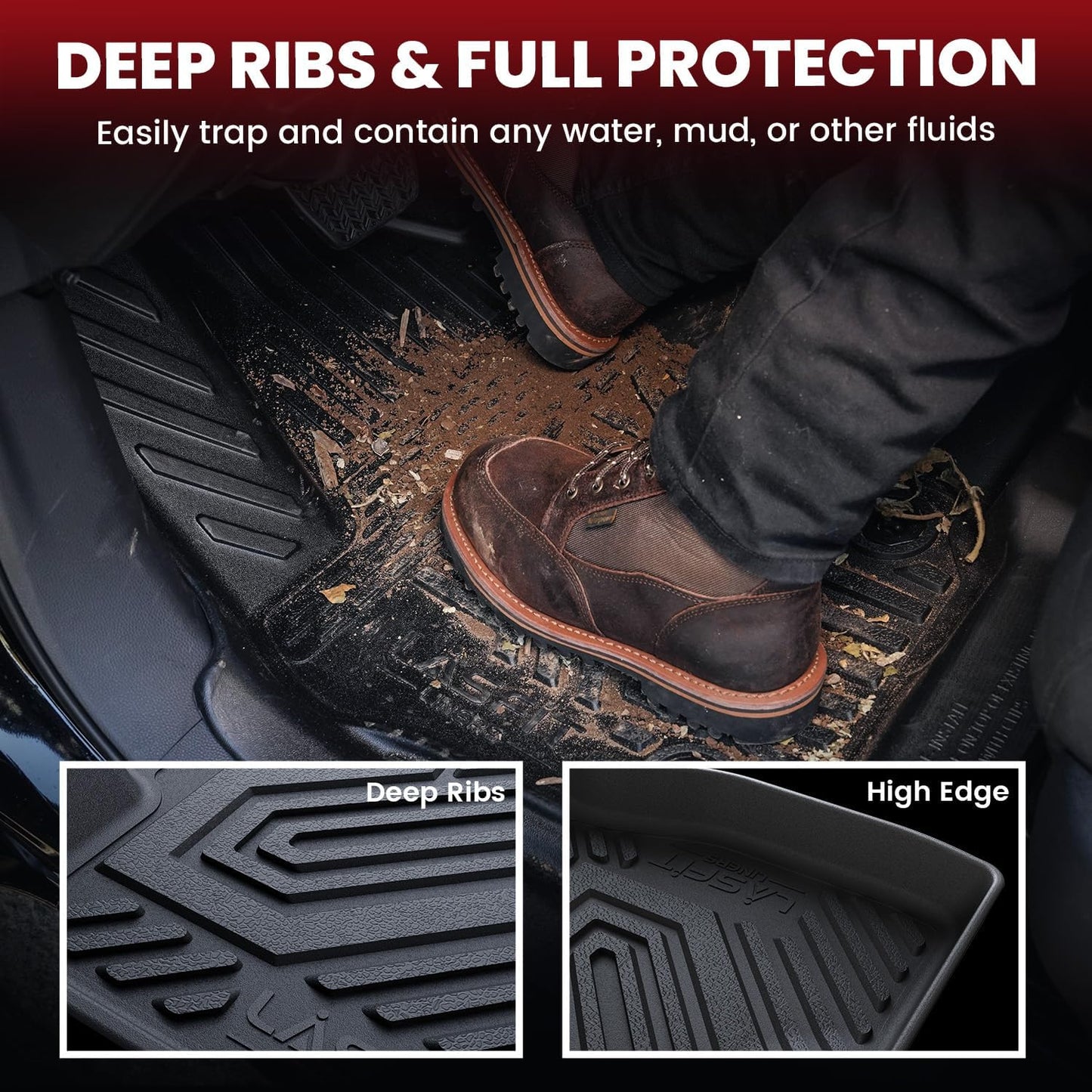 LASFIT Floor Mats Custom Fit for Toyota Land Cruiser 2024 2025, All-Weather Protection TPE 1st & 2nd Row Car Liners for Toyota Accsessories, Black Odor-Less Easy to Clean