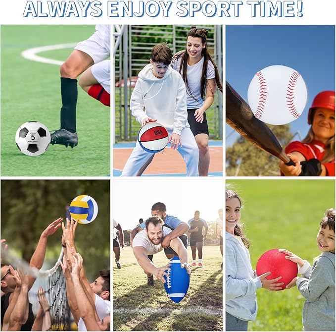 Leyndo 18 Pcs Sport Balls Bulk Set Basketball Football Volleyball Soccer Playground Baseball with Sport Equipment Bag Pump for Youth Adults Outdoor Indoor Practice Gift Back to School