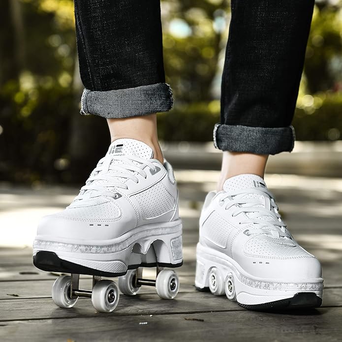 2-in-1 Roller Skates & Sneakers Unisex Retractable Wheels Outdoor Fun & Fitness Kick Roller Shoes