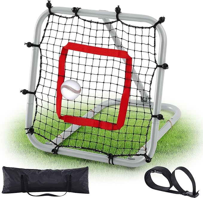 3' x 3'/1.67' x 1.67' Pro Portable Baseball and Softball Rebounder Adjustable Heavy Duty Pitch-Back Net with Bag Strap Fielding Trainer Net 3 Angles Ground Balls Line Drives Pop Flies