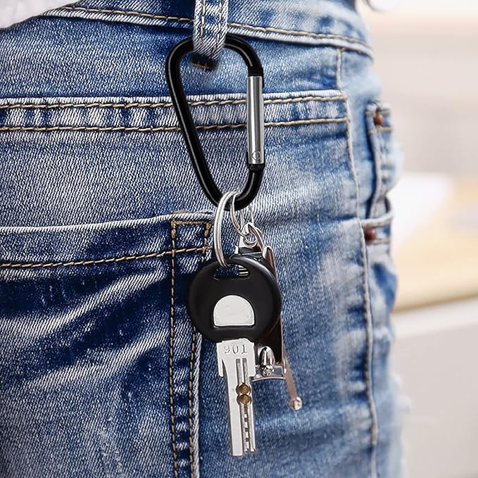 30PCS Aluminum Carabiner Clips, 2" D Shape Spring Snap Hooks Carabiner with 30PCS Keyring Keychain Hook