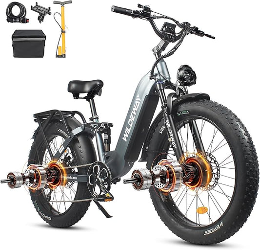2600W Dual Motor Electric Bike for Adults 48V 30AH Removable Battery 32MPH 26" Terrain Fat Tire 80 Miles Long Rang Mountain Bike Full Suspension with Hydraulic Disc Brake UL2849 Certified Bicycle