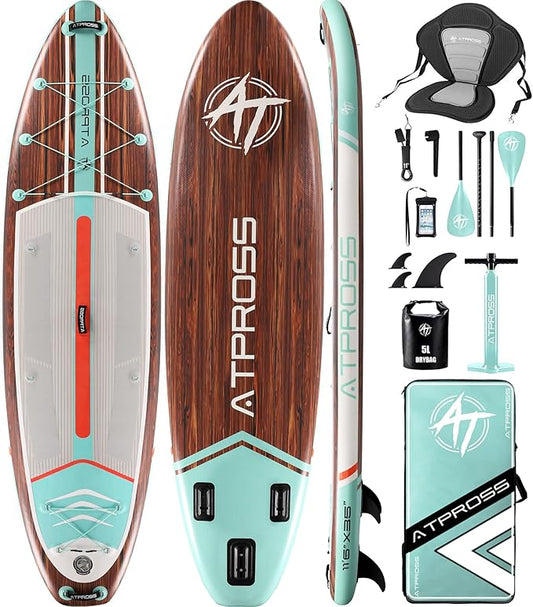 11'6"x35" Inflatable Paddle Board, 450lbs Extra Wide Stand Up Paddleboard for Adults with Premium SUP Accessories Kit & Backpack, Blow Up Kayak Non-Slip Stable Deck Boat for Yoga Fishing Surf