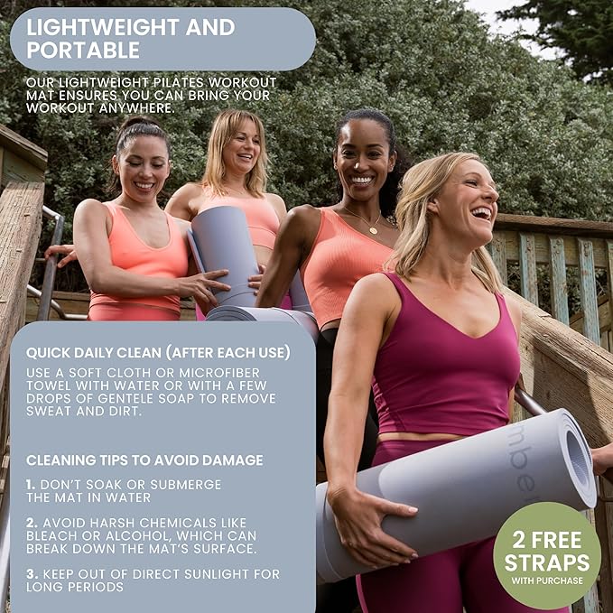 Lindywell Pilates Yoga Workout Mat Non Slip 6mm, 8mm, 10mm Thick - 6ft x 26in