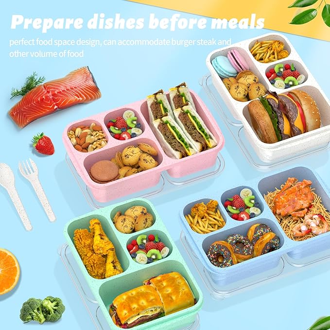 Large Capacity Bento Box for Adults, 4-Piece Set – Stackable Lunch Box with 4 Compartments, Microwave & Dishwasher Safe, Reusable Meal Prep Containers, Snack Containers for Kids & Adults (White)