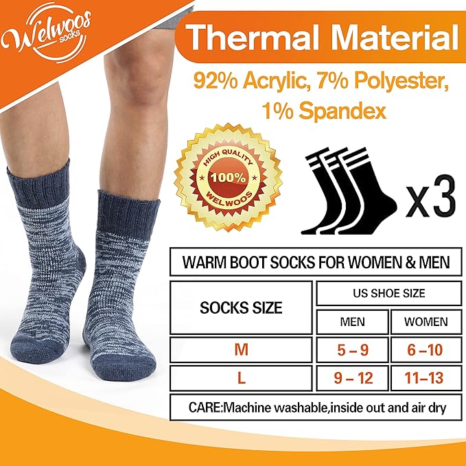 3 Pairs Warm Thermal Socks for Women & Men Winter Ski Thick Boot Insulated Socks for Cold Weather