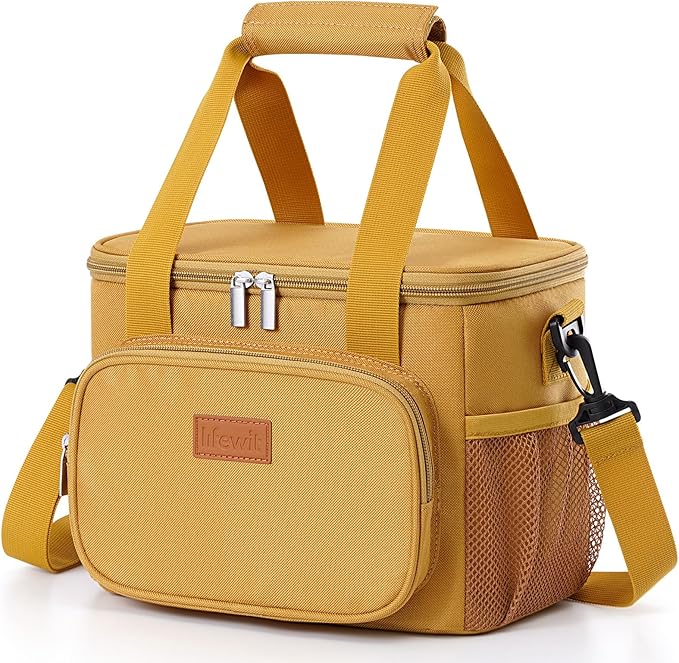 Lifewit Medium Lunch Bag Insulated Lunch Box Soft Cooler Cooling Tote for Adult Men Women, Brown 12-Can (9L)