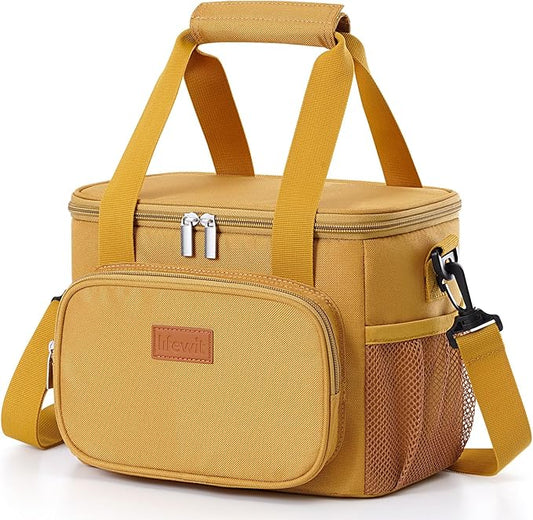Lifewit Medium Lunch Bag Insulated Lunch Box Soft Cooler Cooling Tote for Adult Men Women, Brown 12-Can (9L)