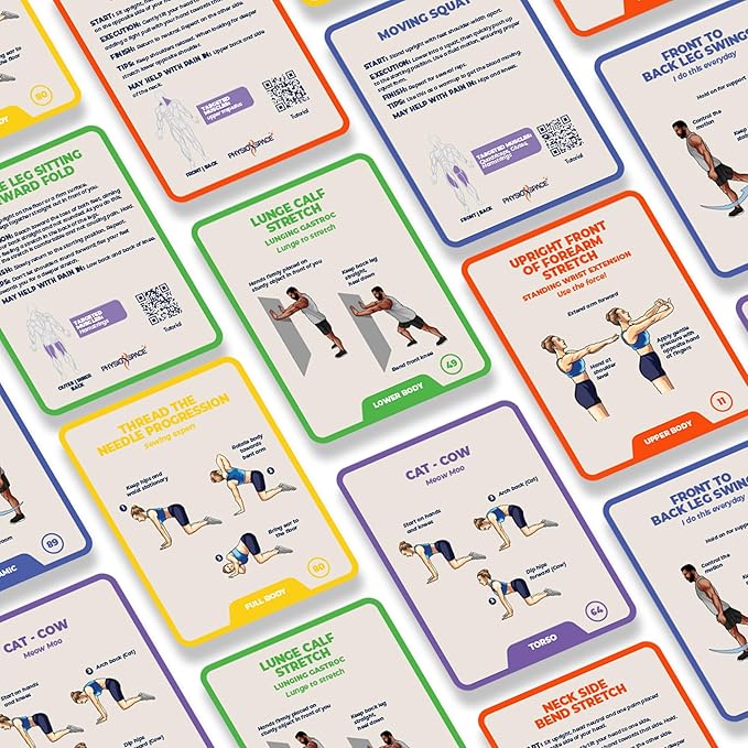 100 Stretching Exercise Flash Cards – Physical Therapy Stretches for Common Conditions (Plantar Fasciitis, Achilles Tendonitis, Sciatica, Back & Hip Pain) – Yoga, Pilates & Everyday Mobility