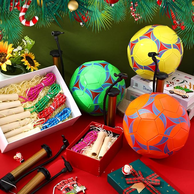 12 Sets Operation Christmas Deflated Soccer Ball Bulk with Pump Jump Rope, Bulk Soccer Balls 7.25 ft Adjustable Skipping Rope Outside Sport Balls
