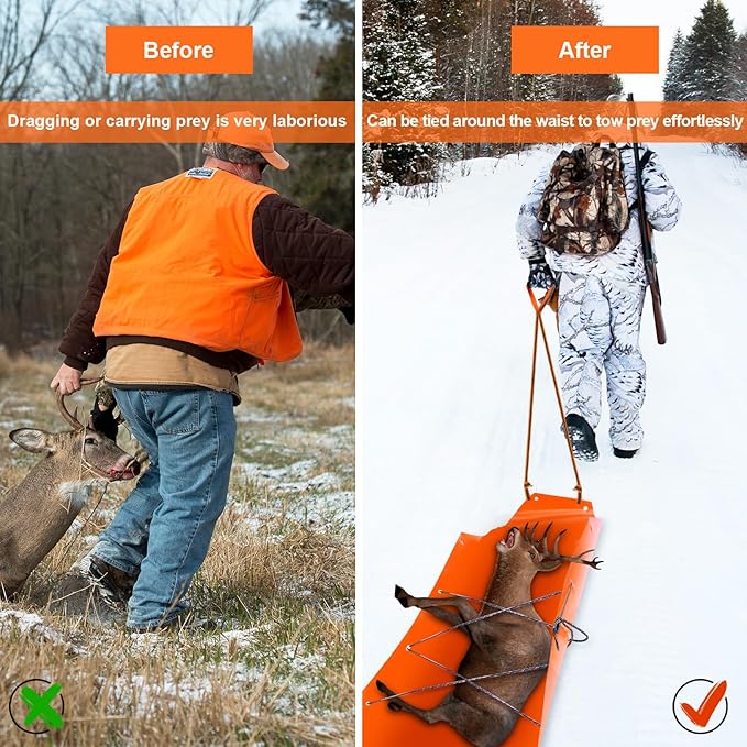 2 Pcs Deer Drag Sleds Deer Sled Game Hauler with 2 Pcs Heavy Duty Drag Strap for Duck Hunting Ice Fishing Accessories Rope Pulling Harness for Hunting Gift