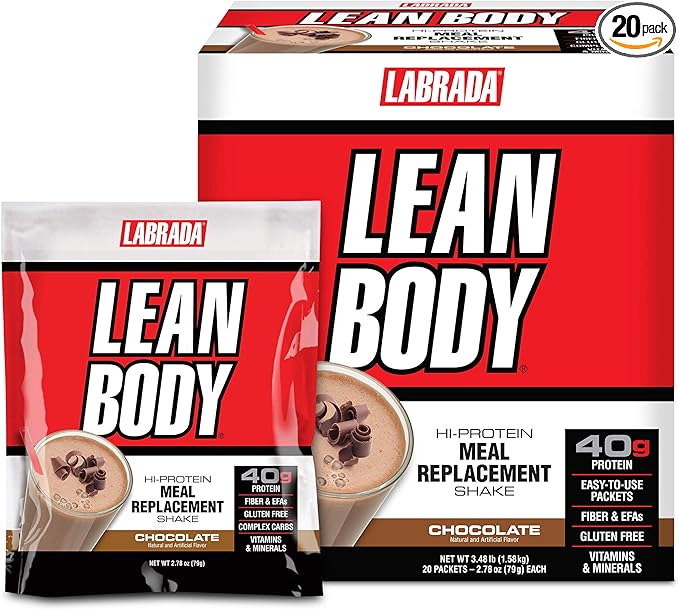 Labrada Nutrition Lean Body Hi-Protein Meal Replacement Shake, Chocolate, 2.78 Ounce (Pack of 20) Packets